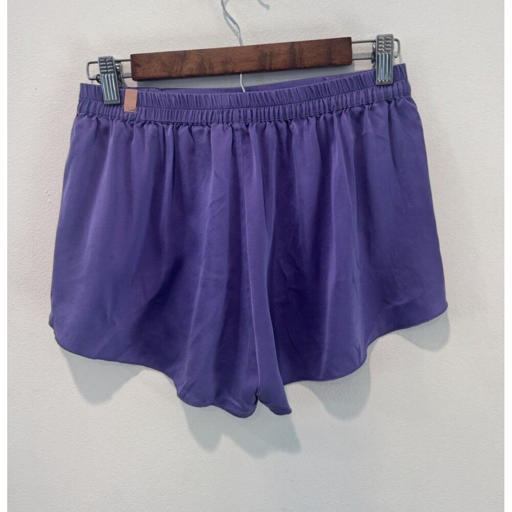 Lunya Washable Silk Satin Tulip Ruffle Overlay Lounge Pajama Shorts Purple Small - Picture 4 of 7
